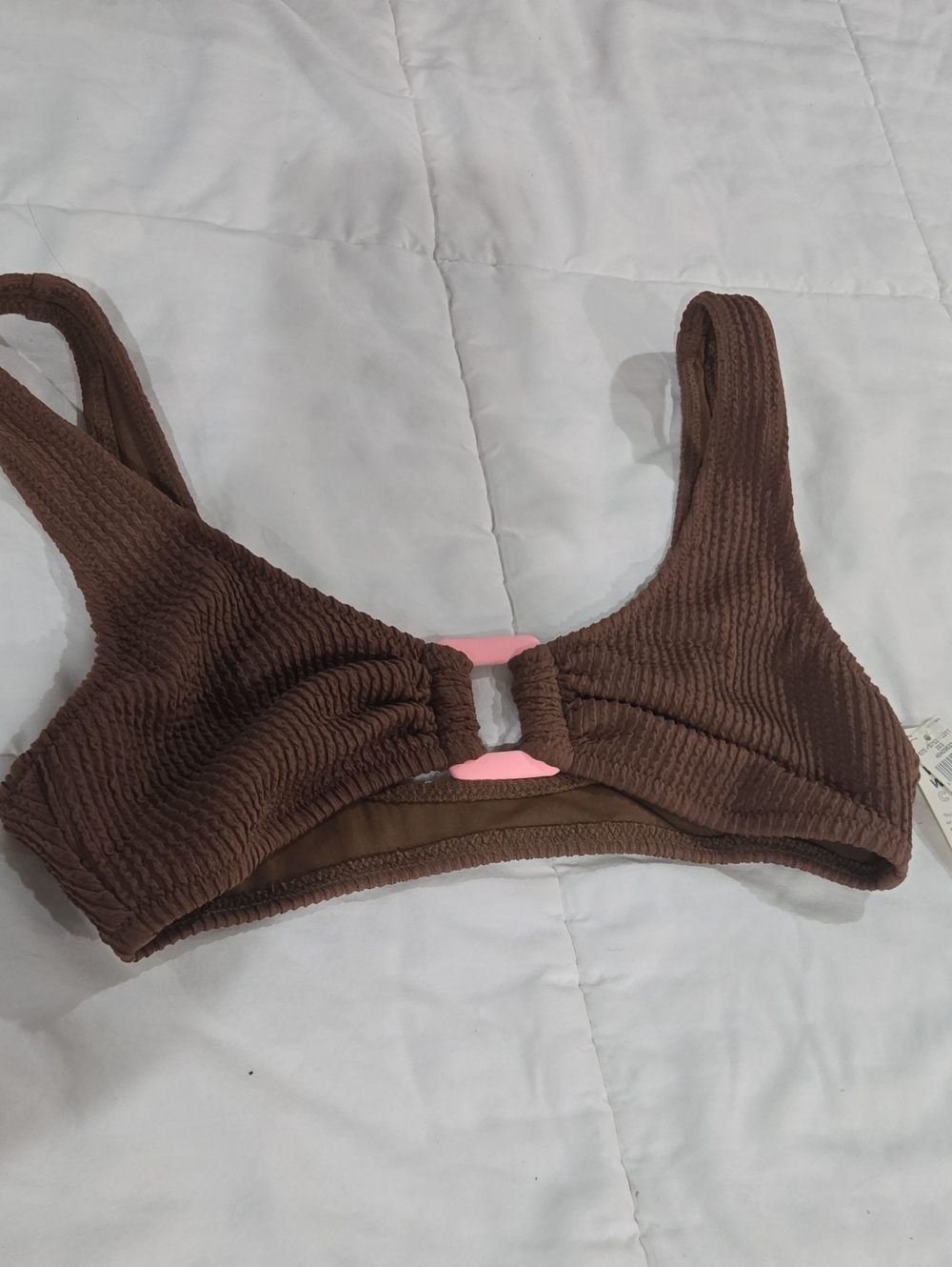 aerie Brown Crinkle Ring Wide Strap Scoop Bikini Top